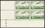 N°14 50f vert "Avion survolant Paris" en bloc de 4