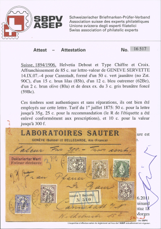 1906 15C braulila, 2C olivbraun, und 1894-99 3C grau