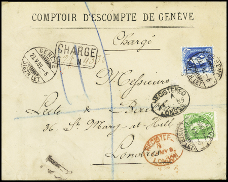 1888 50C blau und 25C grün, gezähnt 9 1/2, auf Reco-Briefumschlag