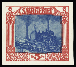1922 Burbach Steelworks, 5Fr. red and blue proof on