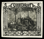 1922 Burbach Steelworks, 5Fr. black proof on gummed