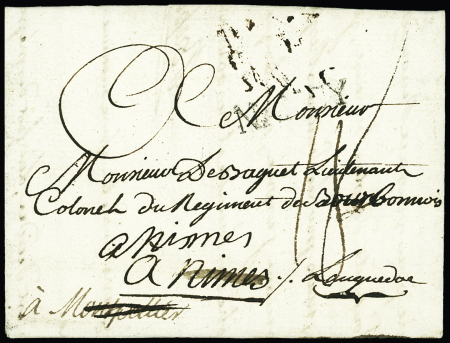 Lettre de Nancy (1776) avec au verso marque manuscrite
