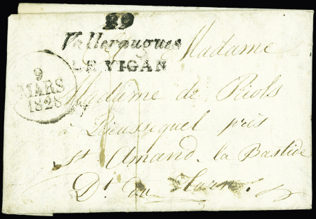 Double-cursive "29 Valleraugues Le Vigan" + dateur A (1829), ind 17. TB