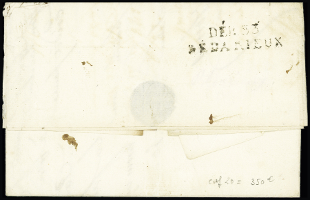 Lettre avec MP "64 Bayonne" pour Bédarieux réexpédiée à Limoux avec au verso MP "Deb 33 Bédarieux" (1816), ind 20