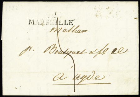 Lettre avec MP "12 Marseille" pour Agde avec au verso MP "Deb 33 Béziers", ind 16. TB