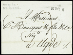 Lettre de Nice pour Agde avec au verso MP "Deb 33 Pézenas" (1816), ind 20. TB