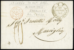 Lettre de La Canée Crète (1842) avec CAD "Syra" pour Marseille avec CAD d'entrée rouge "1 Grèce 1 Marseille" (1842). TB