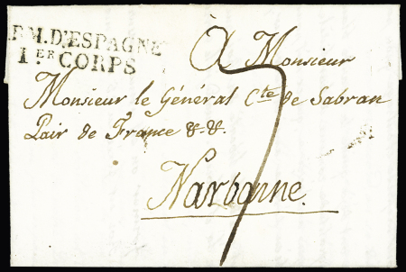 Lettre pour Narbonne avec MP "Arm. D'Espagne 1er corps" (1823). TB