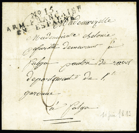 Lettre avec MP "n°15 Arm. Française en Espagne" (1813). TB