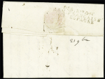 Lettre de Lyon (1810) pour Bayonne réexpédiée à Pau avec au verso MP "Deb Bau Gal Arm. Française en Espagne". TB