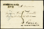 Lettre pour Paris (sans texte) avec MP "Armée du Nord Bau B" (1832). TB