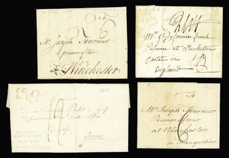 4 lettres adressées à des prisonniers en Grande-Bretagne (1759 - 1761 - 1762 - 1809). Ensemble rare