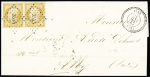 N°13 en paire OBL PC 3555 + T22 "Vias (33)" (1857) sur lettre, ind 16. TB