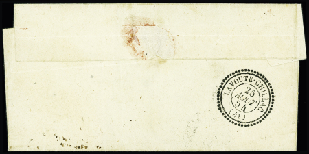 N°14 sur lettre avec T17 "Cette (33)" (1854) + taxe 30 double-trait pour timbres ayant déjà servi. TB