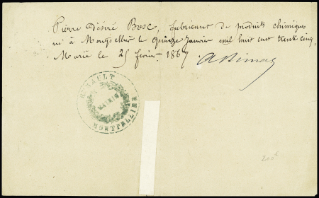 N°19 OBL CAD T15 Montpellier (11 oct 1870) sur convocation à en-tête "Garde nationale de Montpellier 3e bataillon 5e compagnie". TB