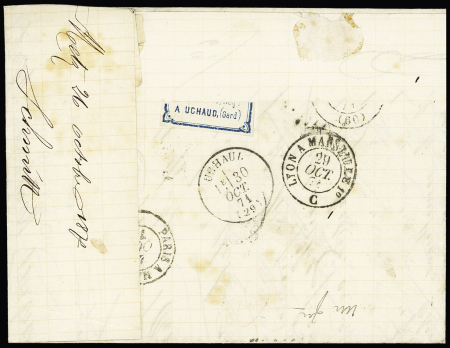 N°60 OBL ambulant + Alsace n°6 OBL Metz (20.10.71) sur lettre pour Uchaud (Gard)