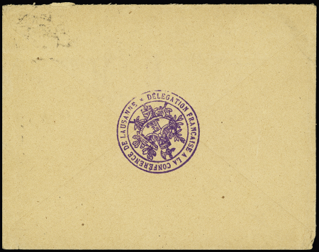 Suisse n°164 OBL CAD "Conférence pour la paix en Orient Lausanne (1922) sur jolie lettre avec en-tête et cachet violet avec faisceau de licteur "Délégation française à la conférence de Lausanne". TB