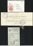 Lot intéressant de 21 plis et documents dont LF de la délégation française à la commission italienne d'armistice et 1 carte + insigne métallique de la Légion francaise des combattants. TB