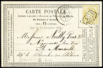 N°59 avec incision"CA" OBL GC 2946 + T17 "Lille" (1874) sur carte postale précurseur annonces série 1111 avec pubs Papier Persan - machines à coudre Ricbourg - Maison de la Belle Jardinière. TB. Cote 275€