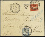 N°138 OBL Chateauneuf de Randon Lozère (1.1.1917 - 1er jour du tarif à 15c) sur lettre avec taxe n°28, 5c bleu OBL Nimes (simple taxe par tolérance). TB