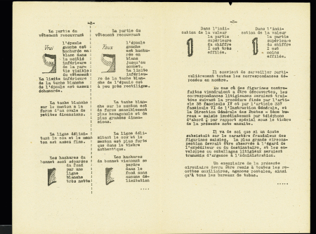 Circulaire de 4 pages de la direction générale des postes concernant les contrefaçons du 15F Gandon rouge (28.2.1950). TB