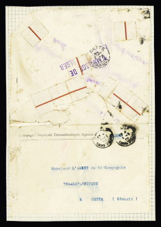 2 lettres avec griffes rouge "naufrage de la Russie" (Oran 1901) et violette "naufrage de la Ville d'Alger" (1909). TB