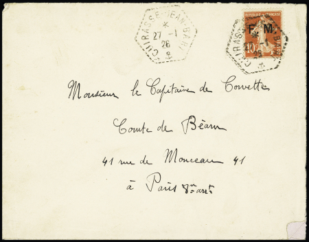 FM n°5 OBL hex "cuirassé Jean-Bart" (1926) sur lettre recommandée. TB