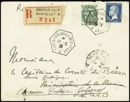 N°111 + 179 OBL hex "Croiseur Jules Michelet" (1926) sur lettre. TB