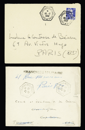 15 lettres avec CAD hexagonaux d'agences embarquées dont croiseur-école Jeanne d'Arc, porte-avions-Béarn, croiseur Jules Michelet, cuirassé Courbet, cuirassé Provence, croiseur Duquesne. TB