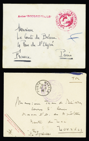 15 lettres de poste navale dont CAD de remplacement "Cherbourg maritime Manche" (1939), "poste navale n°15" (1939 Bizerte), poste navale bureau n°17 (Cherbourg - dec 1939), "bureau central naval amirauté" (1940). TB