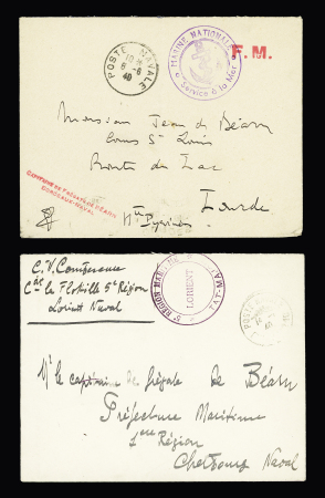 15 lettres de poste navale dont CAD de remplacement "Cherbourg maritime Manche" (1939), "poste navale n°15" (1939 Bizerte), poste navale bureau n°17 (Cherbourg - dec 1939), "bureau central naval amirauté" (1940). TB