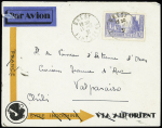 N°261 OBL Brest (1931) sur lettre par avion adressée au lieutenant de vaisseau d'Estrienne d'Orves à Valparaiso. TB