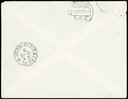 N°261 OBL Brest (1931) sur lettre par avion adressée au lieutenant de vaisseau d'Estrienne d'Orves à Valparaiso. TB