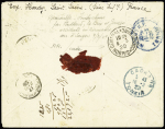 26.2.1929 Accident à Moulmein de Paillard, Le Brix et Jousse. Lettre AFF n°181, 1F50 Pasteur, 7 pièces OBL grand CAD "poste aérienne France-Indochine" (18.2.29) (Nierinck n°290226). TB