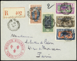 Afrique : 11 lettres recommandées avec cachet rouge avec fleurs de lys "Mission Bourbon Tunis - Tchad : 7 du Ouargla, 1 du Nigéria OBL Kano et 1 d'Oubangui - Chari OBL Fort - Archambault. Très bel ensemble rare