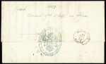 Lettre avec T15 "Alger Algérie" (1853) avec au verso cachet bleu avec armoiries "JR agenzia generale d'Austria nell'Algeria Algeri" (consulat d'Autriche). TB