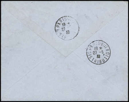 Algérie n°38 + 41 en paire + 79A en paire millésime 0 OBL hex "Tamanrasset Constantine" (1932) sur lettre recommandée avec cachet rouge à 3 fleurs de lys "Mission Bourbon Tunis - Tchad". TB