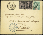 Colonies Générales n°50 en paire en mixte avec Congo n°15 OBL CAD "Lambarene Congo Français" (1893) sur lettre. TB