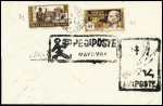 AEF n°39, 4 pièces + n°49, 4 pièces + n°49 OBL Mayumba (1946) sur lettre avec au verso les 2 cachets illustrés "Pédiposte" et "Aviposte". Association rare et TB