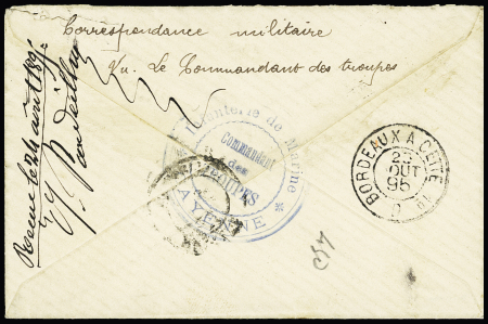 Guyane n°35 OBL CAD octogonal à cercle intérieur pointillé "Corr d'armées Cayenne" (1895) répété à côté sur une petite lettre. TB