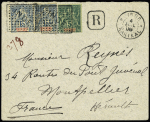Inde n°4 + 6 en paire OBL rect de points "Inde" + CAD "Inde Karikal" (1906) sur lettre recommandée. TB