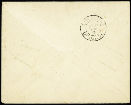 Colonies générales n°49 en paire en mixte avec Indochine n°8 OBL CAD "Saïgon central Cochinchine" (1893) sur lettre. Rare et TB