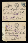 2 lettres de Saïgon pour Mesle sur Sarthe (17.8.40) avec griffe violette apposée à Marseille "retour à l'envoyeur relations interrompues" dont l'une avec bande imprimée "opened by censor Hong-Kong". TB