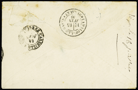 Col. Gen n°31, 5c Sage vert, 5 pièces, OBL losange de points bleu + CAD bleu "Réunion Saint-Denis" (1880) sur une petite lettre. TB