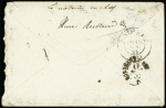 Col. Gen. N°4, 20c bleu, OBL losange de points bleu "SNG" + CAD "Sénégal et DEPces St Louis" + CAD octogonal bleu "Corr. D.armées St Louis" (1869) sur lettre. TB. Cote 600€