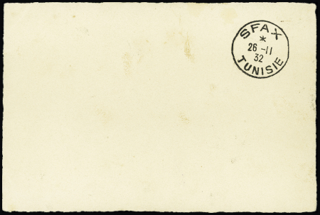 Tunisie n°126, paire millésime 9 OBL Sfax (1932) sur carte représentant le bateau à rotors Rosalia. Doc jointe. TB