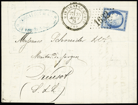 N°60 OBL GC 1632 + T24 "Martigny-le-Comte (70)" (1875) (remplaçant d'Alsace-Lorraine) sur lettre, ind 20. TB