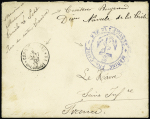 Lettre en franchise avec CAD "Corr. D'armées Salonique Fr" (1897) + mention manuscrite "Croiseur Bugeaud Dion navale de la Crète". TB