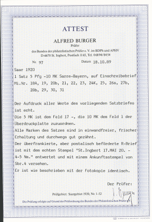 1920 Overprinted Bavaria issues, the complete set tied