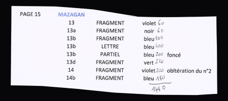 Mazagan : 6 fragments, 4 fragments avec adresse partielle,